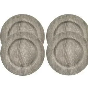 Silver Gray Faux Wood Grain 13” Charger Plates Set of 4  Lot Of 4 Rustic Melamine Faux Wood Charger Plates 13\